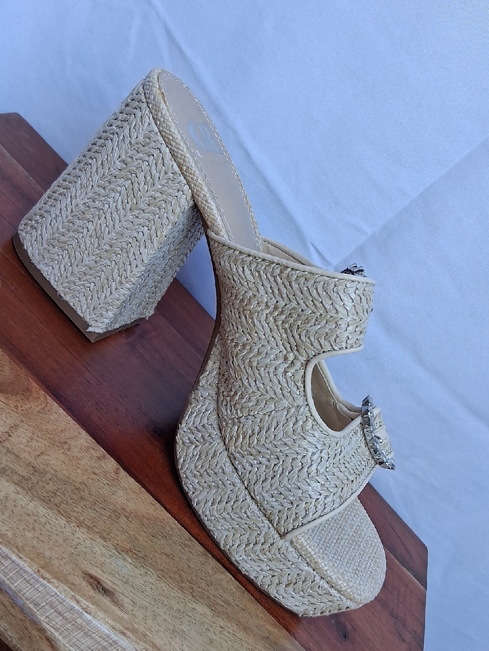 Gianni Binni Dejavu Raffia Rhingestone Buckle Platform 9 Tan - Picture 9 of 15